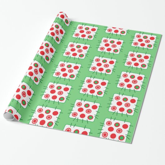 Groen en rood kerstcadeautje voor het land cadeaupapier (Uitgerold)