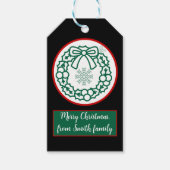 groen en rood Kerstkrans sneeuwvlok script lettert Cadeaulabel (Voorkant)