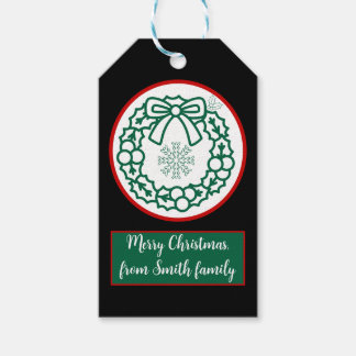 groen en rood Kerstkrans sneeuwvlok script lettert Cadeaulabel