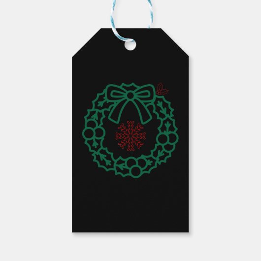 groen en rood Kerstkrans sneeuwvlok script lettert Cadeaulabel (Achterkant)