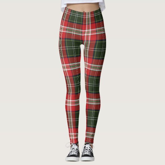 Groen en rood Koninklijk Stewart Tartan Leggings (Voorkant)
