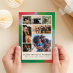 Groen en rood kunstig geschilderde lijst en zeven  feestdagenkaart<br><div class="desc">U hoeft niet slechts één foto te kiezen voor deze artistieke en moderne kerstkaart. Een moderne opmaak van zeven van uw beste familiefoto's wordt omlijst door een rand met een geschilderde textuur in vrolijke tinten groen, rood en lichtblauw binnen een raster van warm crèmekleurig wit. De verfijnde maar niet te...</div>