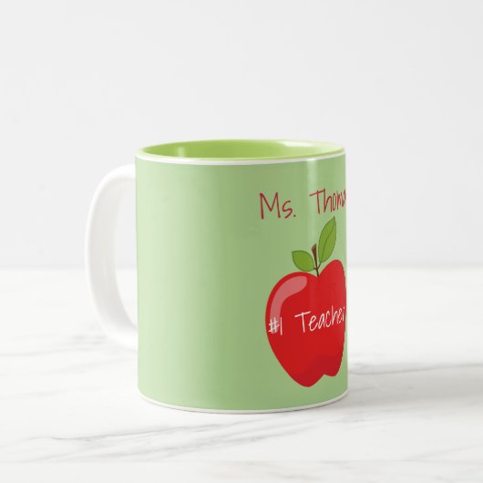 Groen en rood leraar Apple Tweekleurige Koffiemok (Voorkant links)