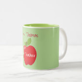Groen en rood leraar Apple Tweekleurige Koffiemok (Voorkant rechts)