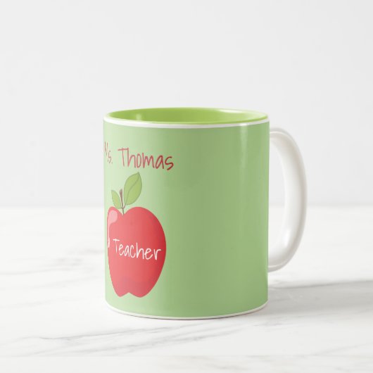 Groen en rood leraar Apple Tweekleurige Koffiemok (Voorkant rechts)