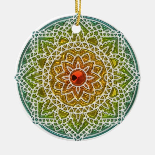 Groen en Rood Mandala Kerstornament Keramisch Ornament (Voorkant)