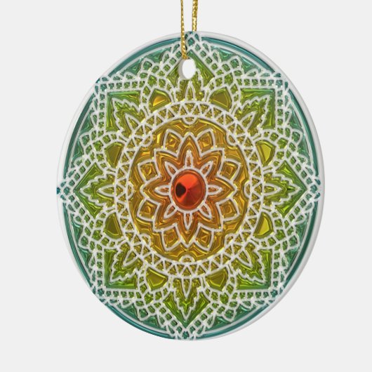  Groen en Rood Mandala Kerstornament Keramisch Ornament (Links)