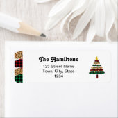 Groen en rood met open luipaard Thema Kerstmis Lab Etiket (Insitu)