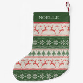 Groen en rood Noordse patroon monogram Kleine Kerstsok (Achterkant)