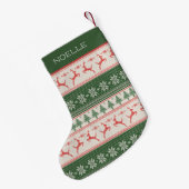 Groen en rood Noordse patroon monogram Kleine Kerstsok (Achterkant (Hangend))