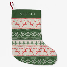 Groen en rood Noordse patroon monogram Kleine Kerstsok