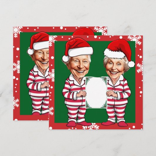 Groen en rood Oma en Opa Xmas Kaart (Voorkant / Achterkant)