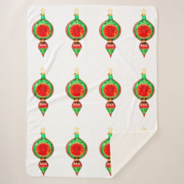 Groen en Rood Ornament Witte Sherpa Deken