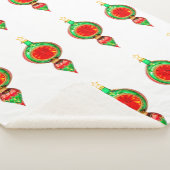 Groen en Rood Ornament Witte Sherpa Deken (3/4)