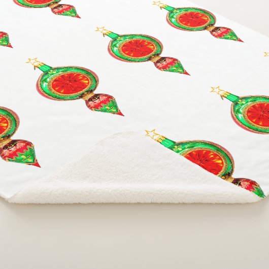 Groen en Rood Ornament Witte Sherpa Deken (3/4)