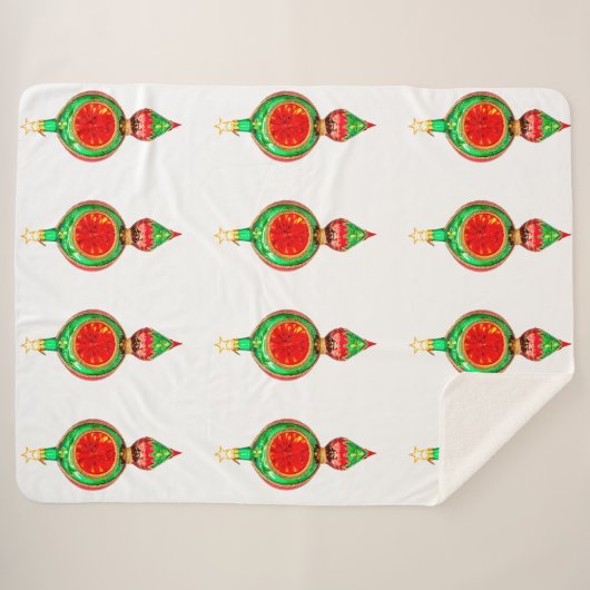 Groen en Rood Ornament Witte Sherpa Deken (Voorkant (horizontaal))