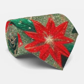 Groen en rood Poinsettia Kerstmis Stropdas (Opgerold)