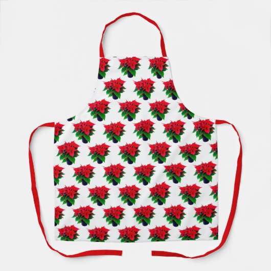 Groen en rood Poinsettia Plant Patroon op wit Schort (Voorkant)