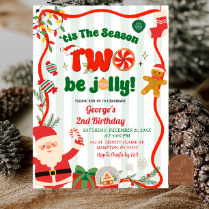 Groen en Rood Retro Kerst Winter 2e Verjaardag Kaart