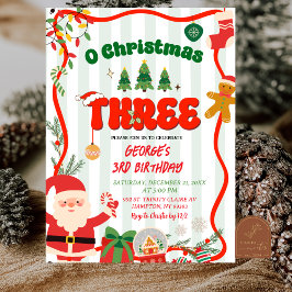 Groen en Rood Retro O Kerstmis Drie Verjaardag Kaart
