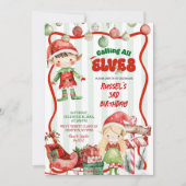 Groen en Rood Retro Oproep aan Alle Elfen Verjaard Kaart (Voorkant)