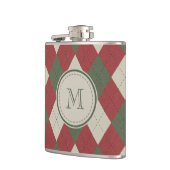 Groen en rood slippatroon met monogram heupfles (Links)