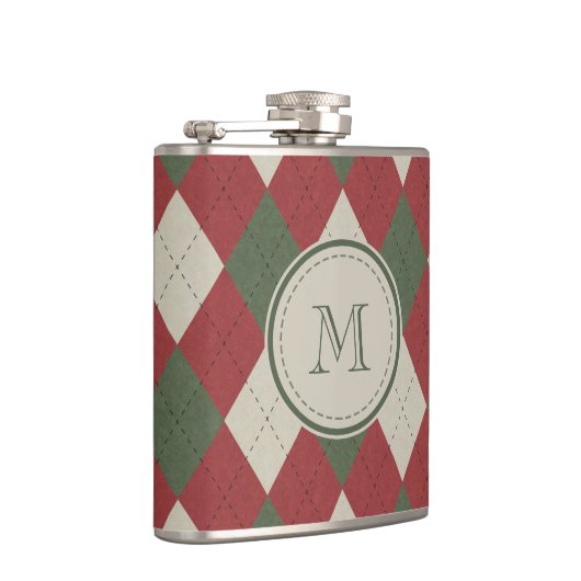 Groen en rood slippatroon met monogram heupfles (Rechts)