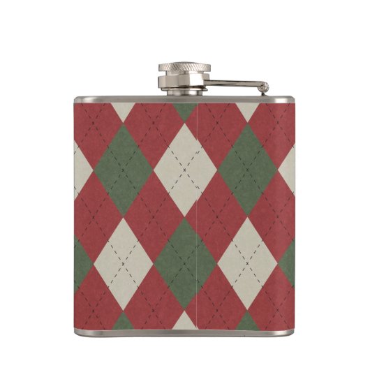 Groen en rood slippatroon met monogram heupfles (Achterkant)