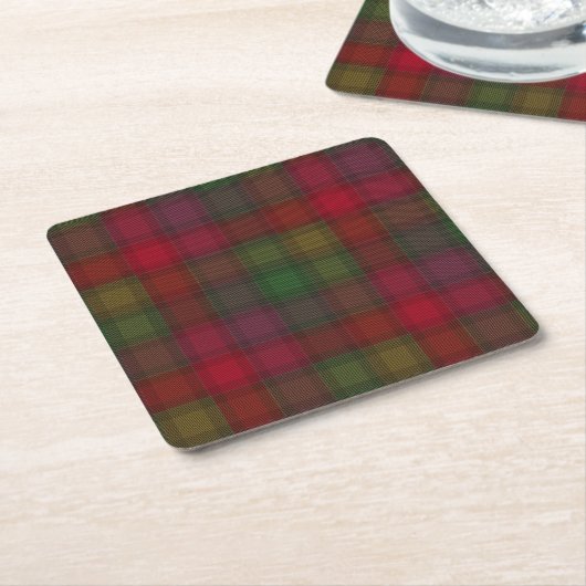 Groen en rood, tartan kartonnen onderzetters (Schuin)