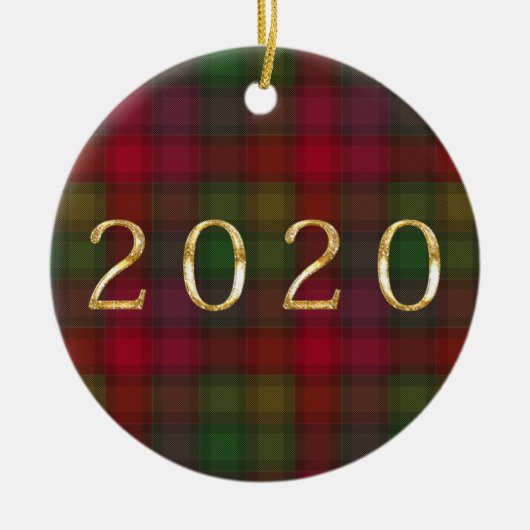 Groen en rood, tartan keramisch ornament (Voorkant)