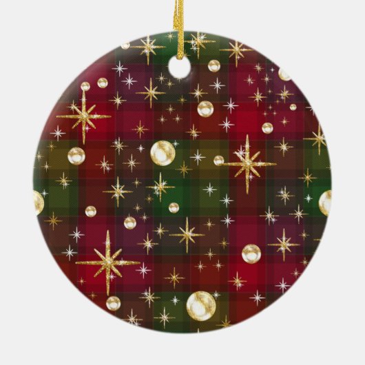 Groen en rood, tartan keramische siervoorwerpen keramisch ornament (Achterkant)