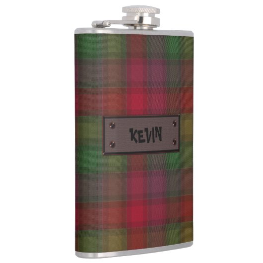 Groen en rood, tartan-kolf heupfles (Rechts)