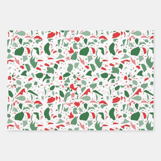 Groen en Rood Terrazzo Patroon Vakantie Kerstmis Inpakpapier Vel (Voorkant 3)