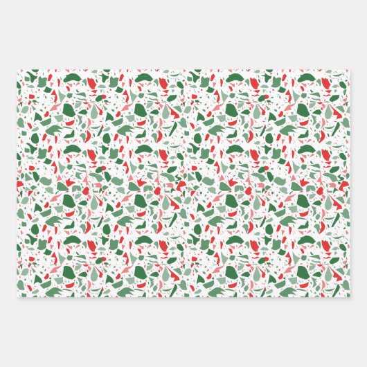 Groen en Rood Terrazzo Patroon Vakantie Kerstmis Inpakpapier Vel (Voorkant)