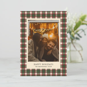 Groen En Rood Vintage Plaid Foto Elegant Feestdagenkaart