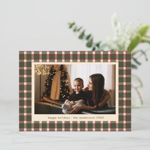 Groen En Rood Vintage Plaid Foto Elegant Feestdagenkaart
