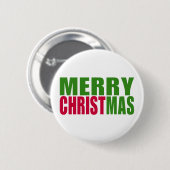 Groen en rood vrolijk kerstfeest ronde button 5,7 cm (Voorkant /achterkant)