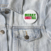 Groen en rood vrolijk kerstfeest ronde button 5,7 cm (In situ)