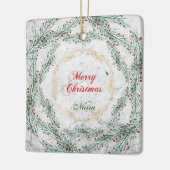 Groen en rood Wreath op Marble Nana Keramisch Ornament (Links)