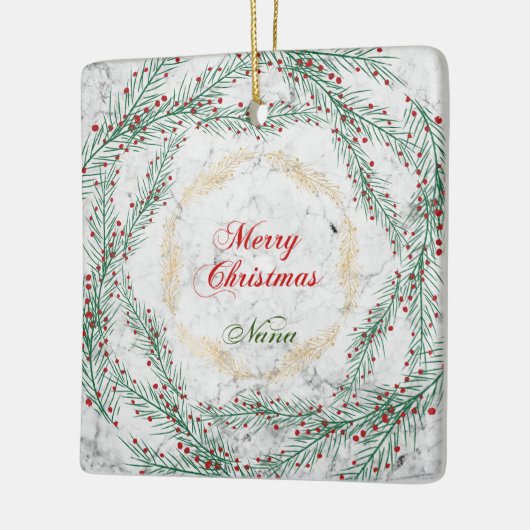 Groen en rood Wreath op Marble Nana Keramisch Ornament (Links)