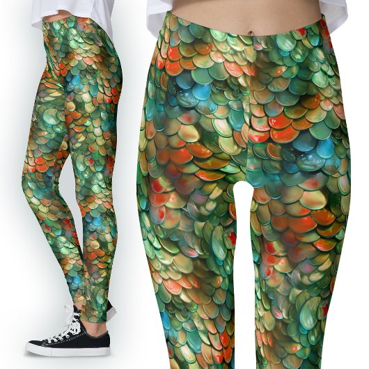 Groen en Rood Zee Monster Zeemeermin Schalen Party Leggings