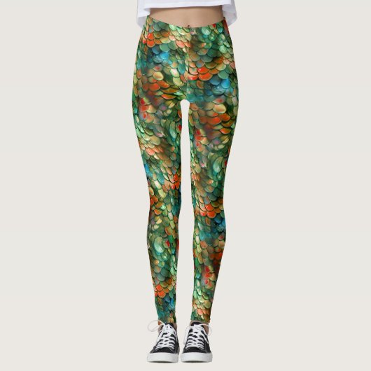 Groen en Rood Zee Monster Zeemeermin Schalen Party Leggings (Voorkant)
