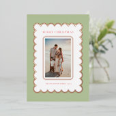 Groen en Roos Gouden Folie Scallop Kerst Kaart (Staand Voorkant)