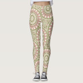 Groen en Roos Mandala Boheems Patroon Leggings (Voorkant)