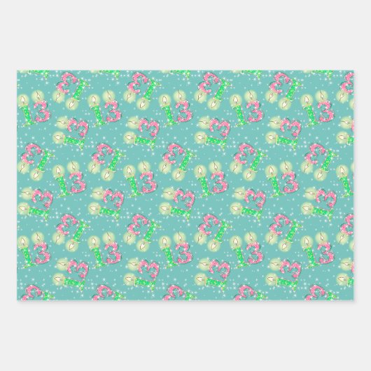 Groen en Roze 13e Birthday-verlooppapier Inpakpapier Vel (Voorkant)