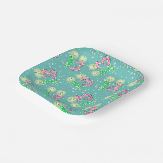 Groen en Roze 13e verjaardag Papieren Bordje (Gebogen)