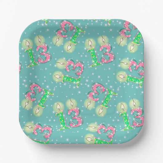Groen en Roze 13e verjaardag Papieren Bordje (Voorkant)