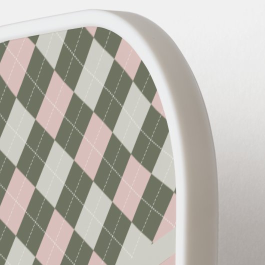 Groen en Roze Argyle Pickleball Paddle (Links Detail)