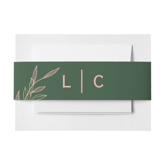 Groen en Roze Blad Belly Band Uitnodiging Uitnodigingen Wikkel (Voorkant Voorbeeld)