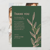 Groen en Roze Blad Dank u Kaart voor Bruiloft 1 (Voorkant / Achterkant)